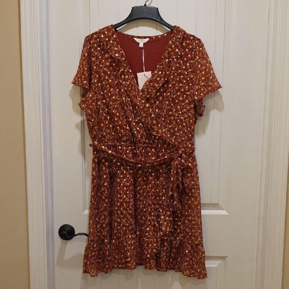 LC Lauren Conrad Rust Floral Wrap Mini Dress Size XXL